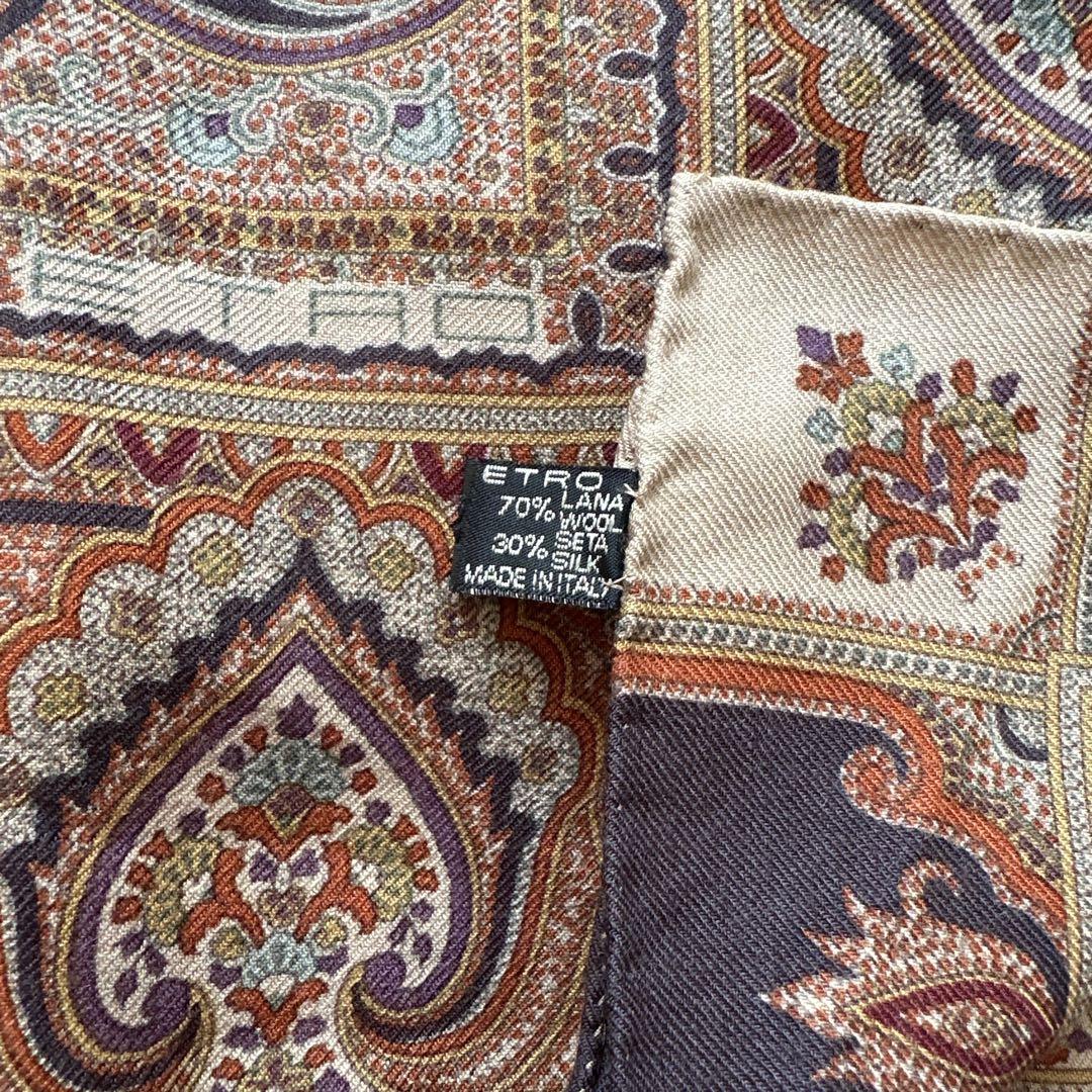 ETRO エトロストール シルク&ウール☆大判正方形☆ボルドーカラー☆