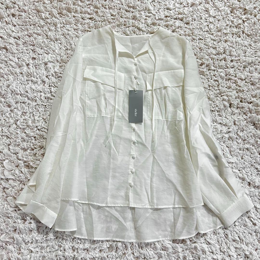 新品　シェリエ sheller シアー シャツ ブラウス　ホワイト　 長袖