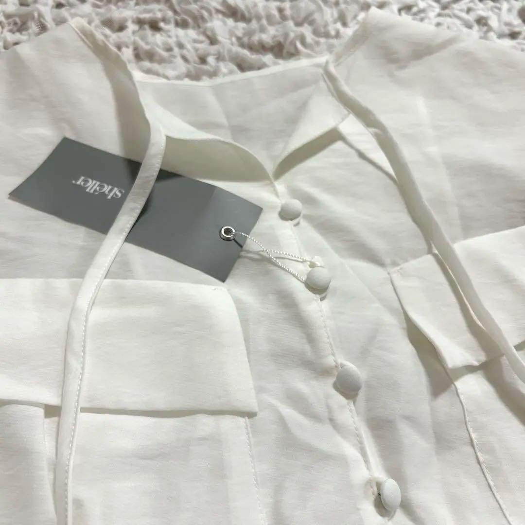 新品　シェリエ sheller シアー シャツ ブラウス　ホワイト　 長袖