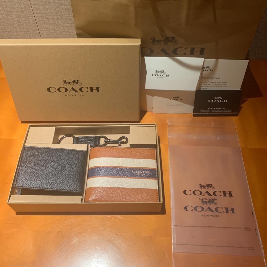 【付属品セットあり】Coach コーチ 【合計3点 財布2点+レザーキーリング】