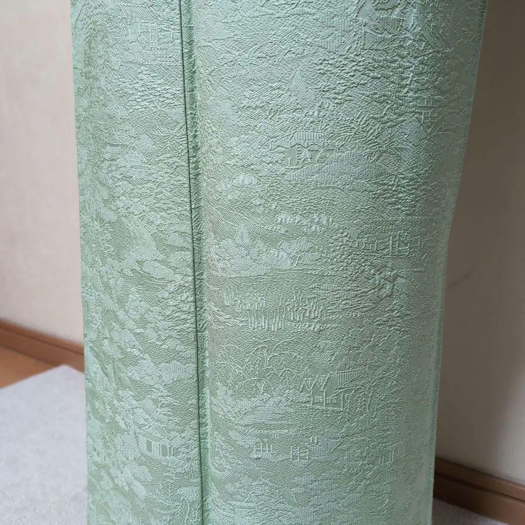 さが美 正絹 袷 色無地 紋なし 地紋 草花柄 裄丈 約68cm ミント