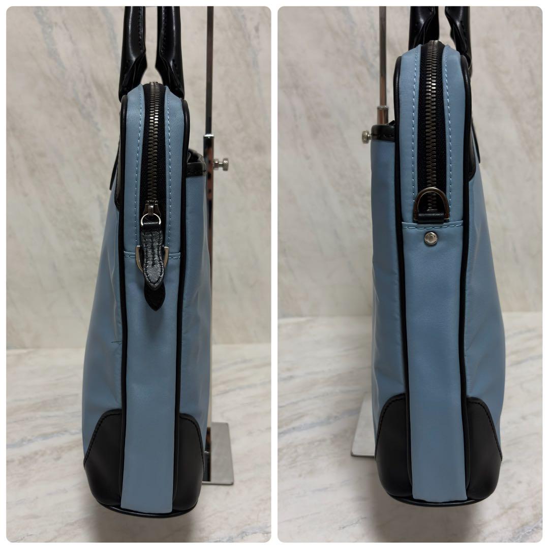 【希少な水色】フジタカ ナイロン 本革 2way ビジネスバッグ 軽量 A4収納