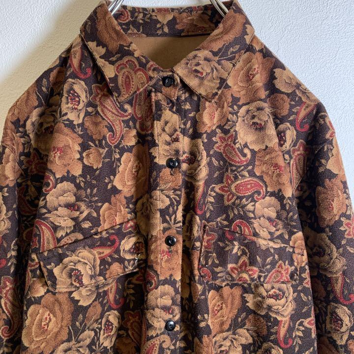 2022 激レア 柄シャツ ペイズリー柄 花柄 レトロ ブラウン 赤 古着 90s 希少 KekCg-m27403216562 お得品質保証