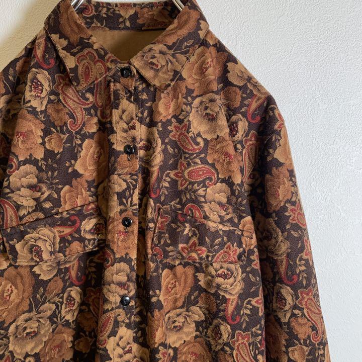 2022 激レア 柄シャツ ペイズリー柄 花柄 レトロ ブラウン 赤 古着 90s 希少 KekCg-m27403216562 お得品質保証