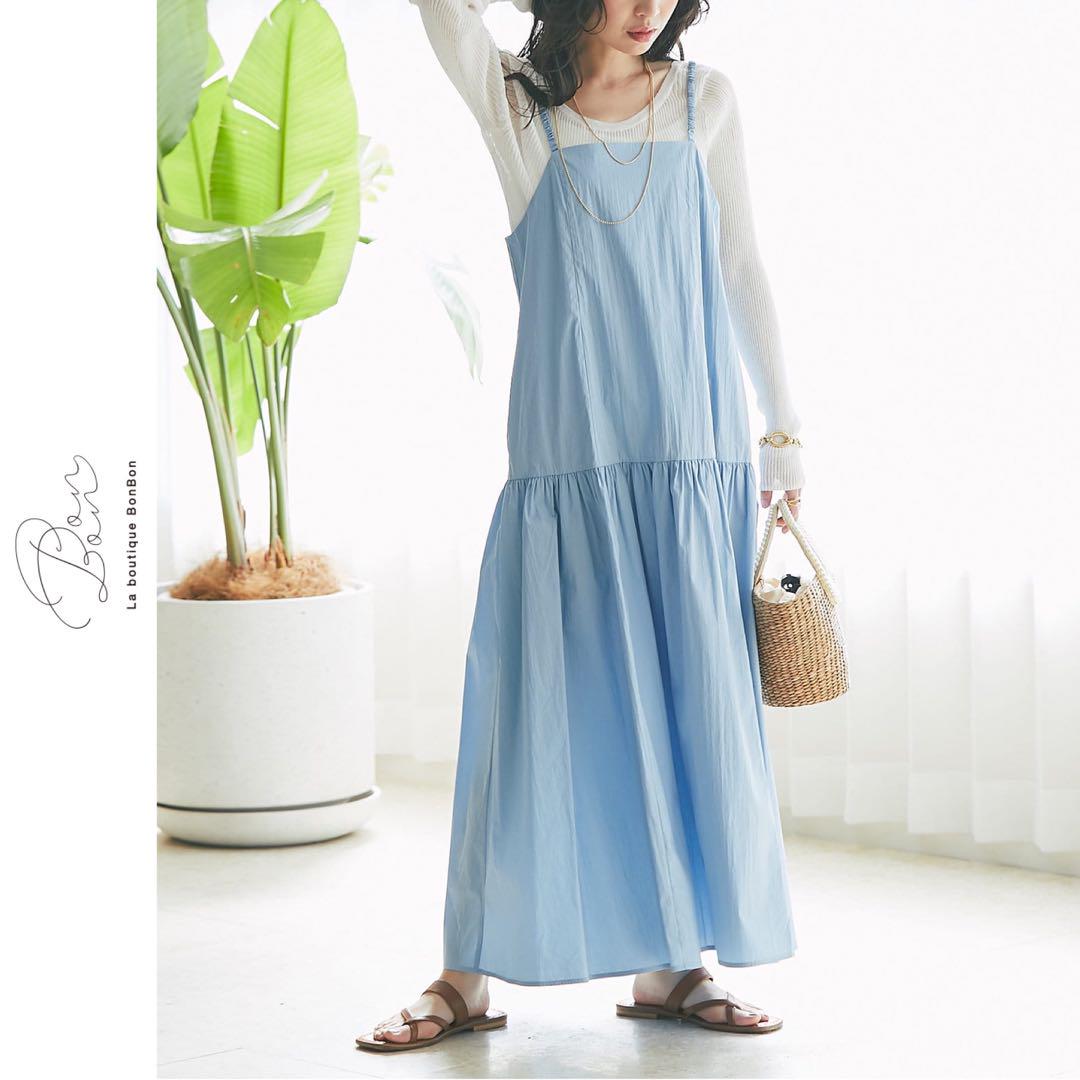 新品　La boutique BonBon ティアードキャミワンピース　ブルー