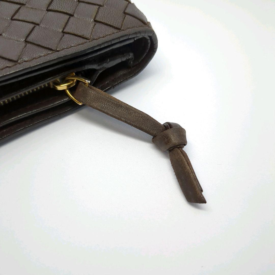 箱あり ボッテガヴェネタ イントレチャート 折り財布 ラウンドファスナー 茶