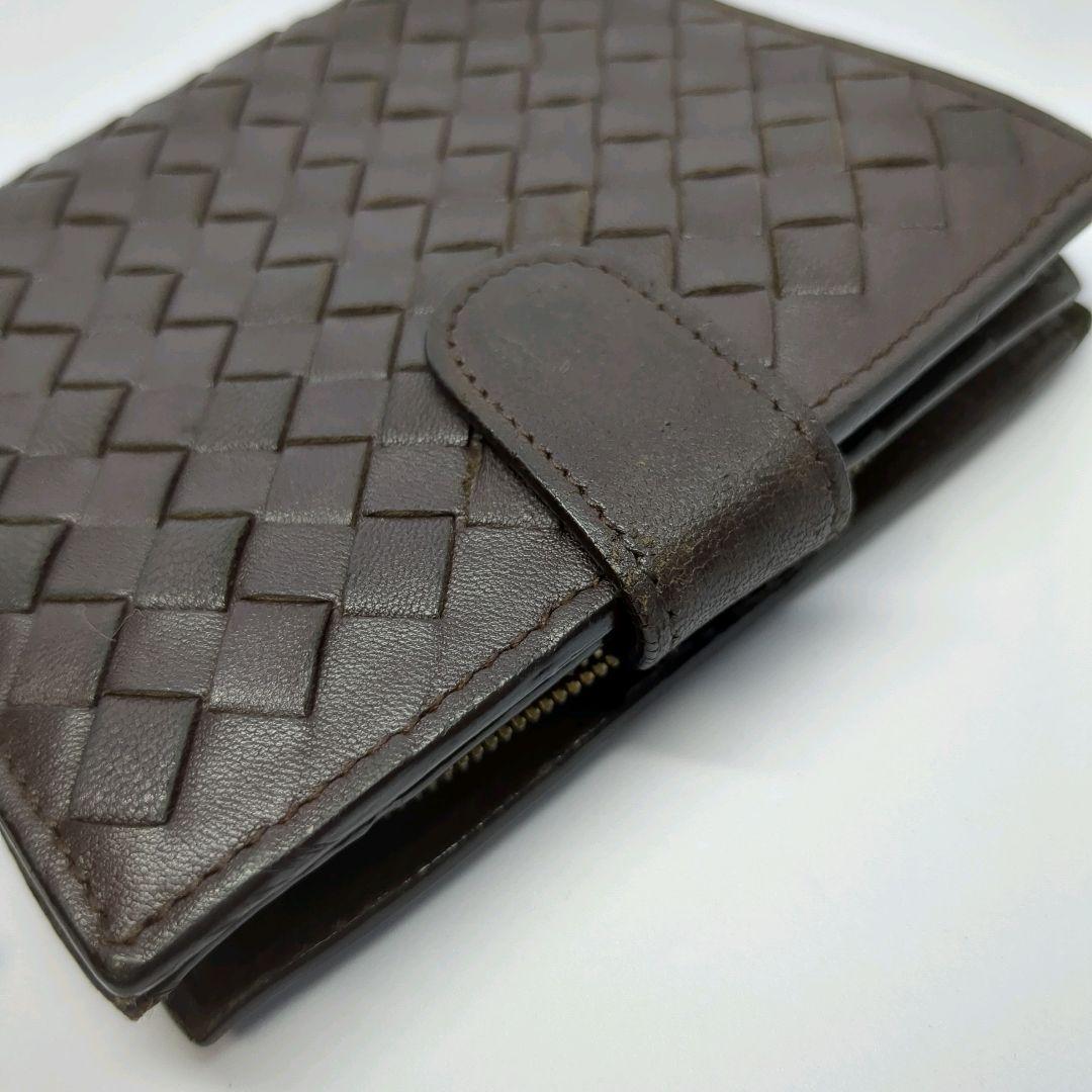 箱あり ボッテガヴェネタ イントレチャート 折り財布 ラウンドファスナー 茶