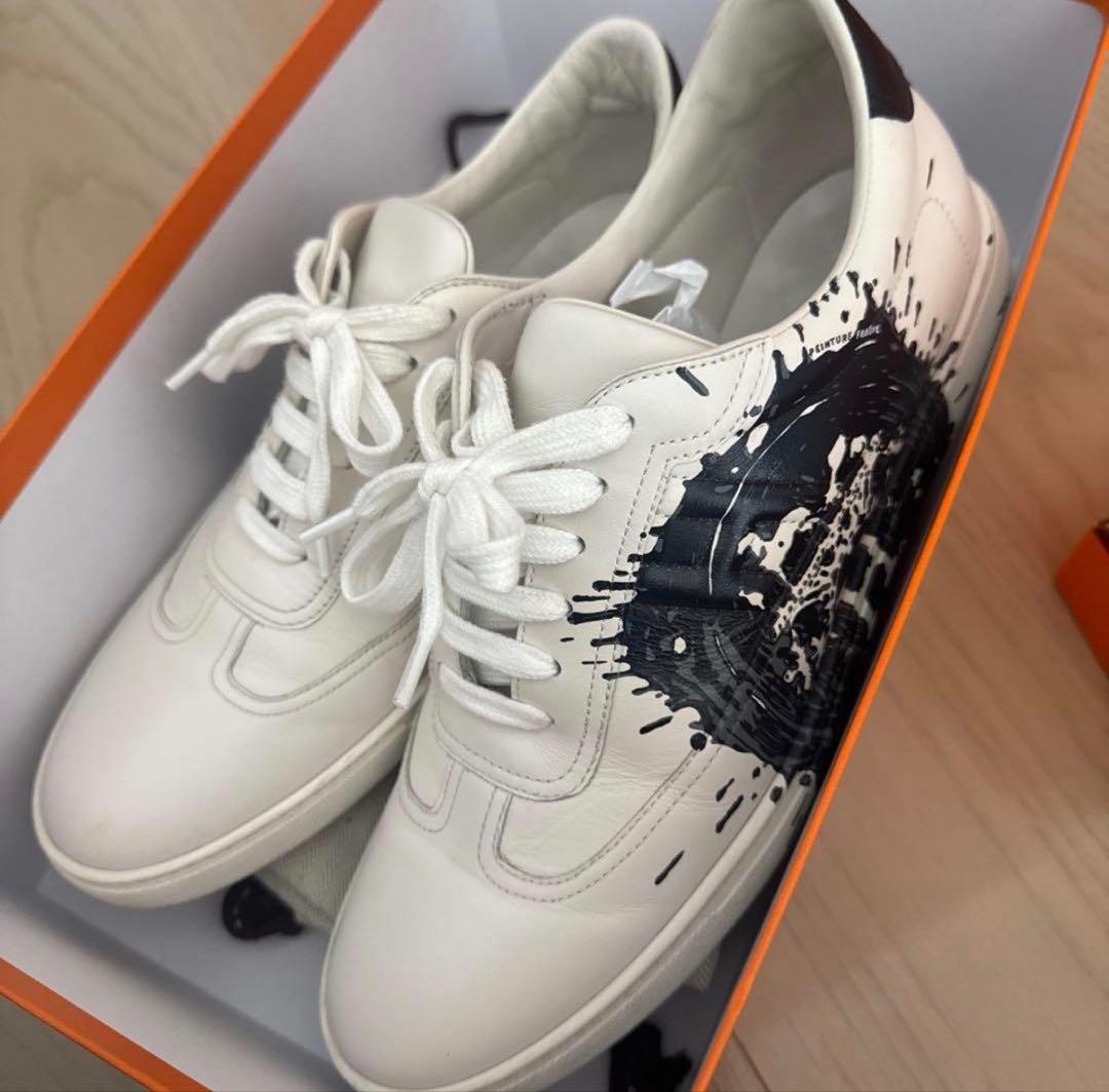 HERMES ホワイト スプラッターデザイン スニーカー 42 HERMES ホワイト スプラッターデザイン スニーカー 42