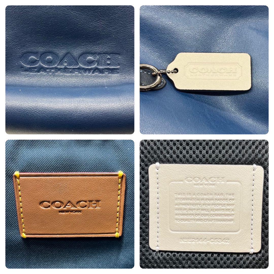 極美品✨COACH リュック リーグ カラーブロック レザー ブルー 大容量