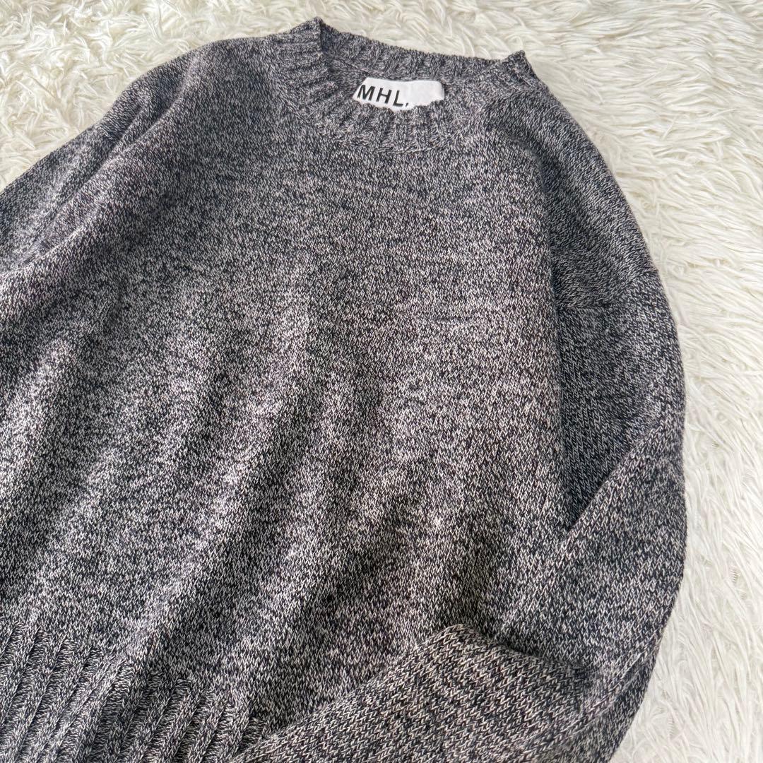 極美品 MHL. マーガレットハウエル ウールロール袖ニット プルオーバー 黒 極美品 MHL. マーガレットハウエル ウールロール袖ニット プルオーバー 黒