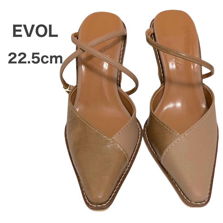EVOL ハイヒール パンプス サンダル ミュール 夏 アシンメトリー ベージュ