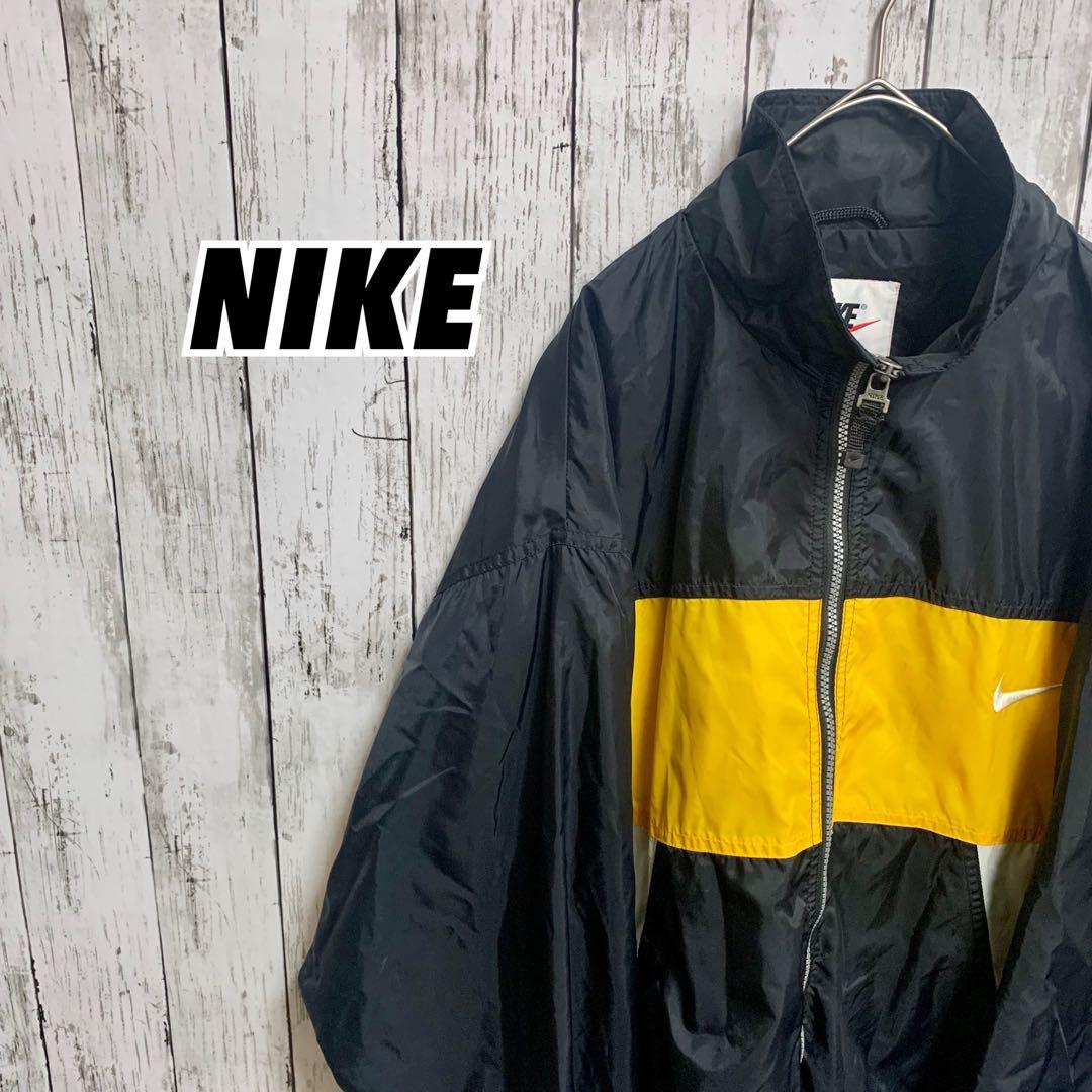 大特価!! 90sナイキNIKE胸元刺繍&バックロゴ長袖ナイロンジャケット