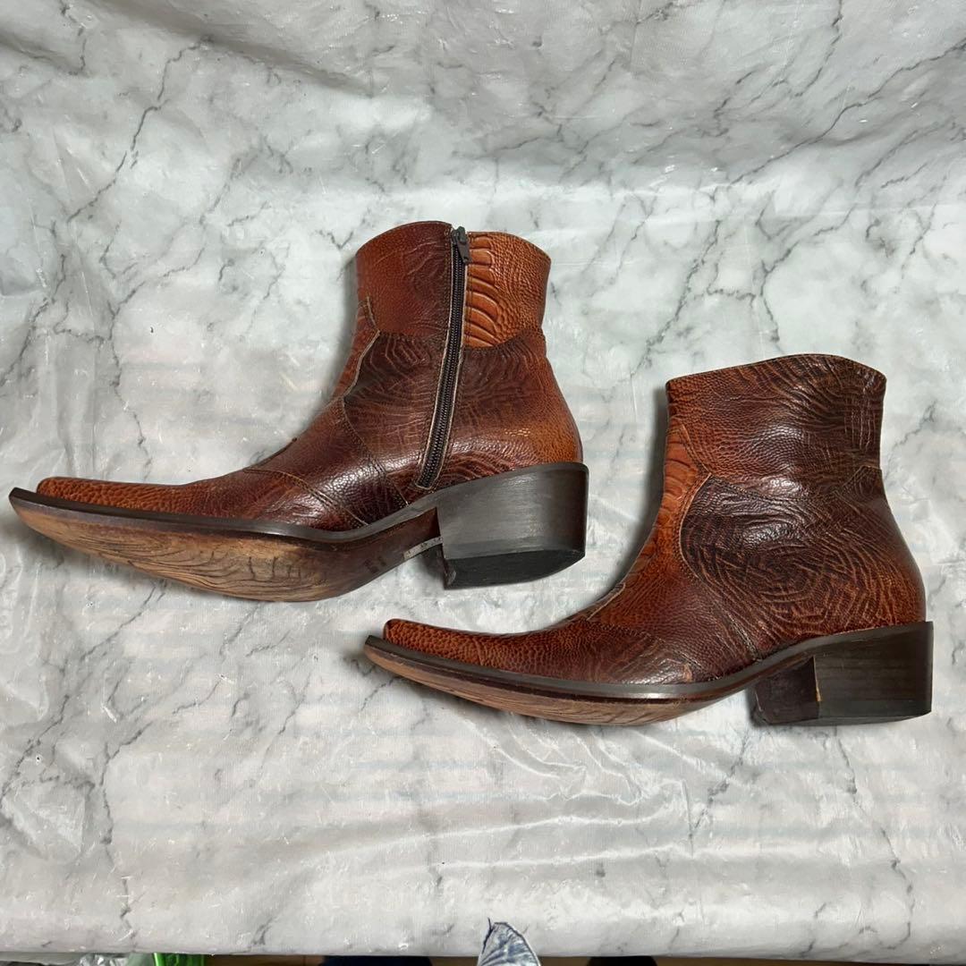 美品 WIND イタリア製 リザード風 型押し サイドジップ ブーツ 40