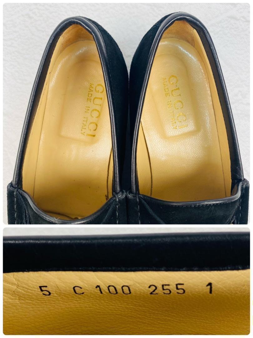 【良品】GUCCI ホースビットローファー スエード 黒 5 ゴールド金具 良品】GUCCI ホースビットローファー スエード 黒 5 ゴールド