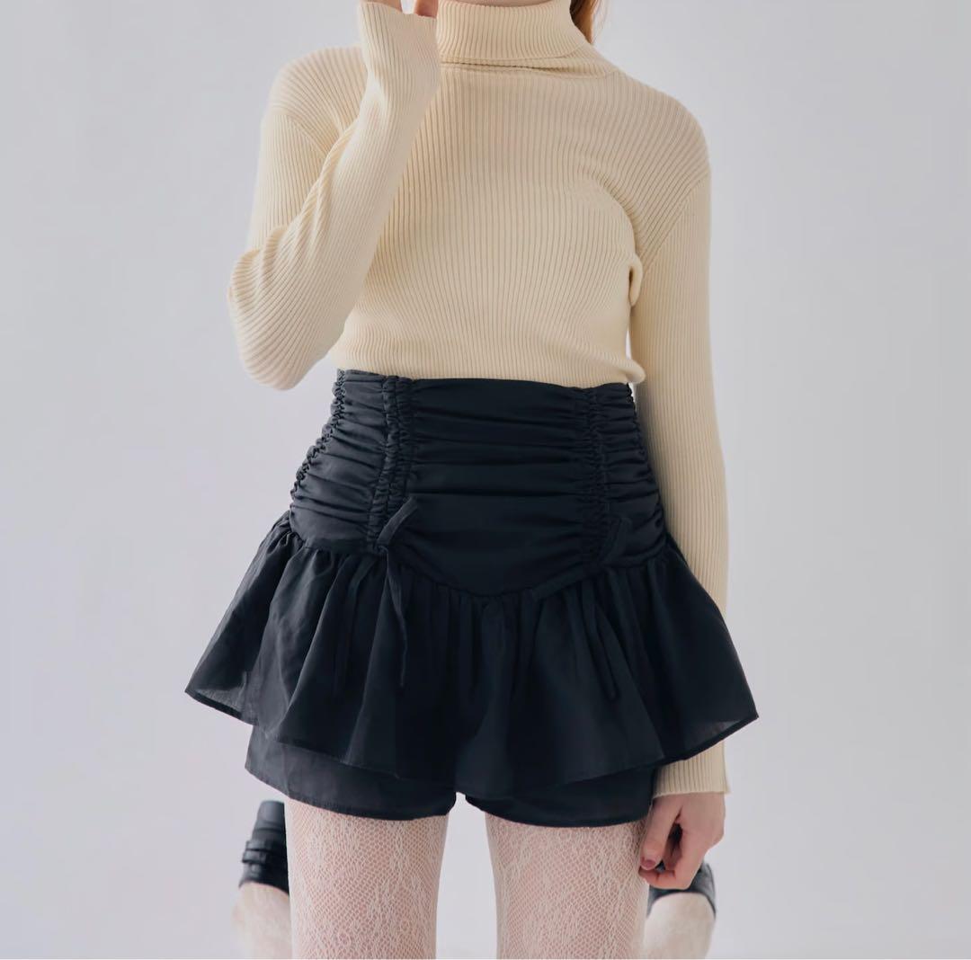 スカート drawstring ribbon tiered skirt pants