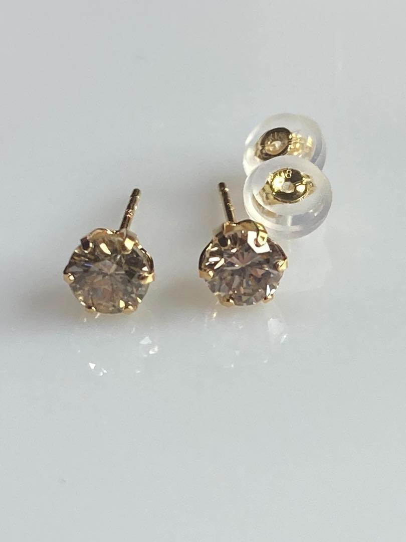K18 天然ダイヤモンドピアス計0.8ct ほんのりブラウン