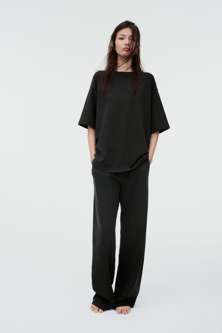 ☆ドイツ発*ZARA*ウォッシュ加工インターロックワイドパンツ/R☆ インターロック スリットパンツ - グレー | ZARA Japan / 日本