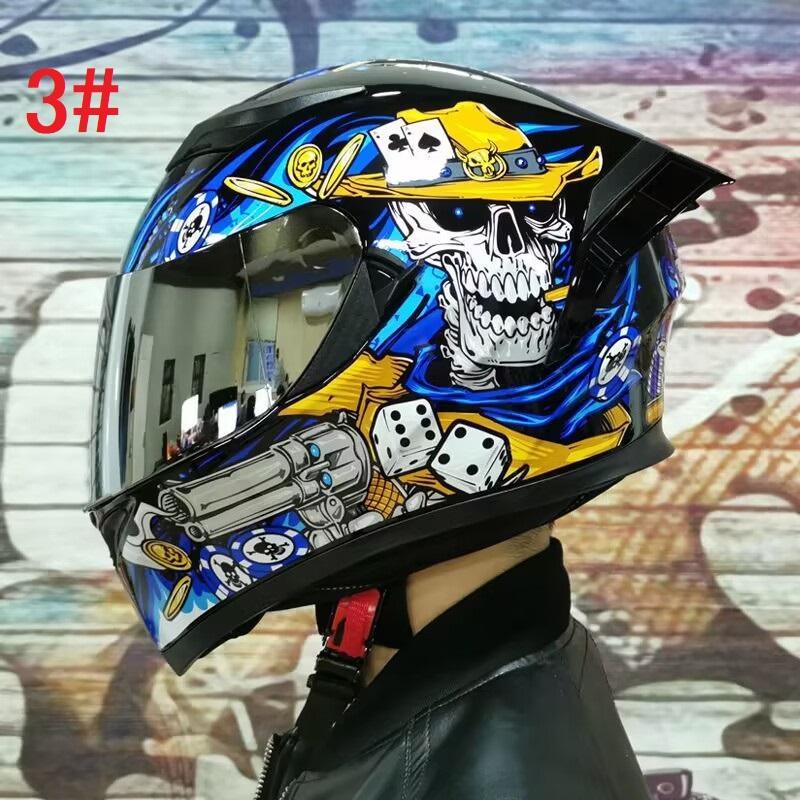 新入荷　ドクロ柄　内蔵サングラス　バイク　フルフェイスヘルメット　XLサイズ