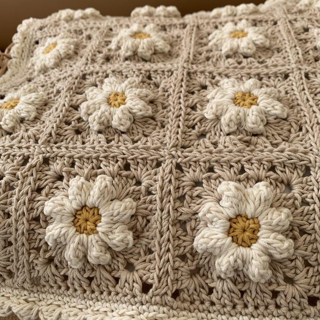 ハンドメイド 手編みマルチカバー モチーフ編み かぎ針編み