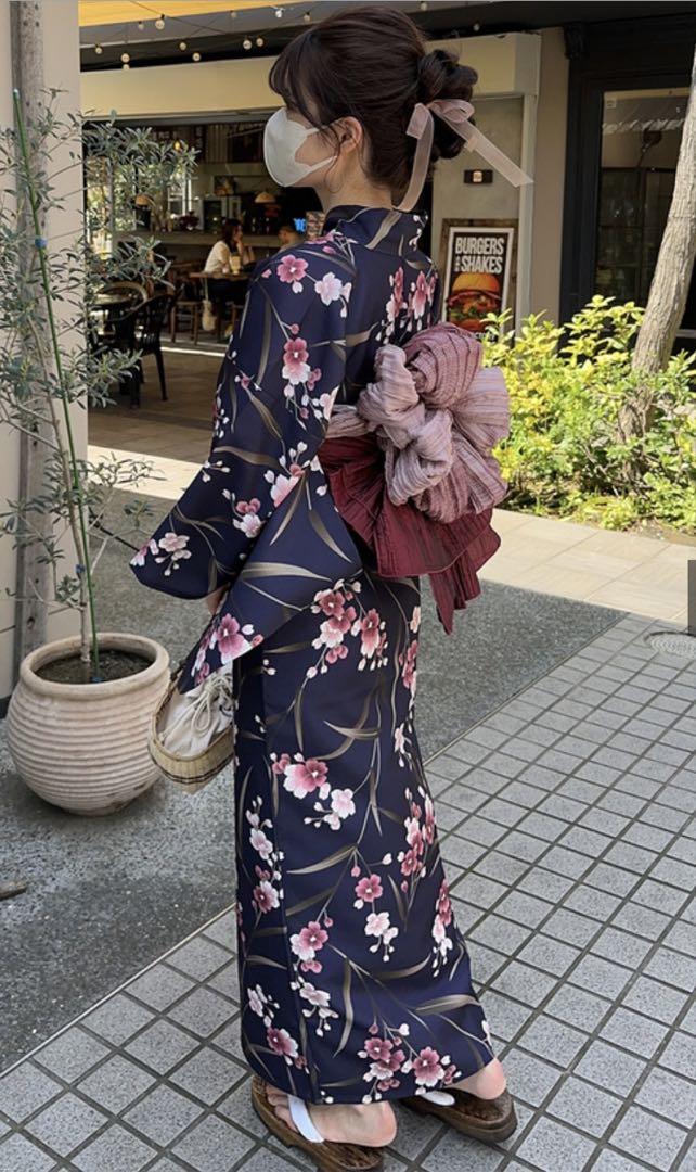 【お得な3点セット】GRL 花柄浴衣セット 厚底下駄 花柄巾着かごバック 夏祭り