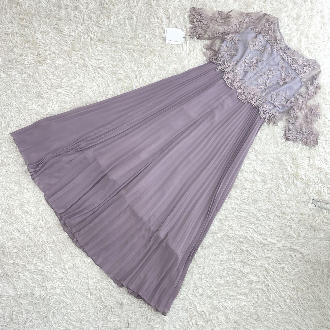 新品 niana 刺繍 レース 切り替え プリーツ ロング ドレス ワンピース
