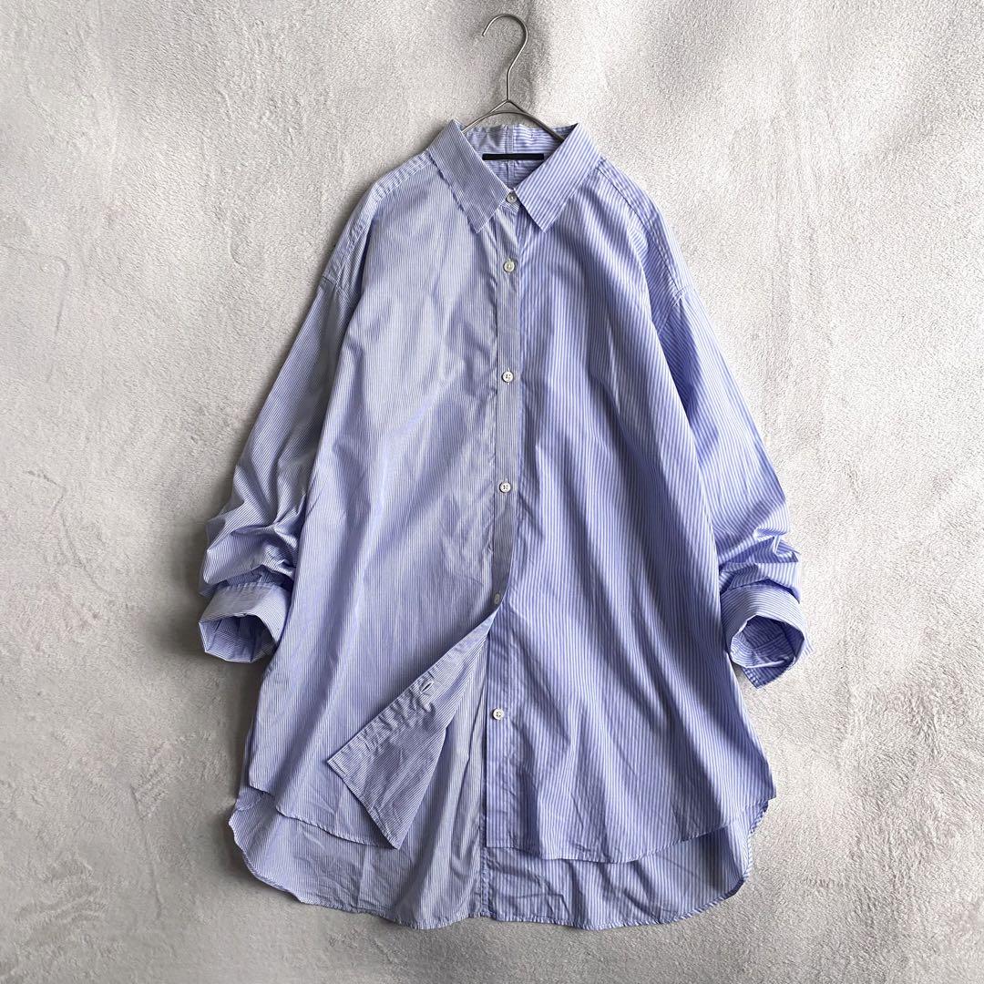 【極美品✨】AP STUDIO アシンメトリーストライプシャツ 襟フリンジ トップス