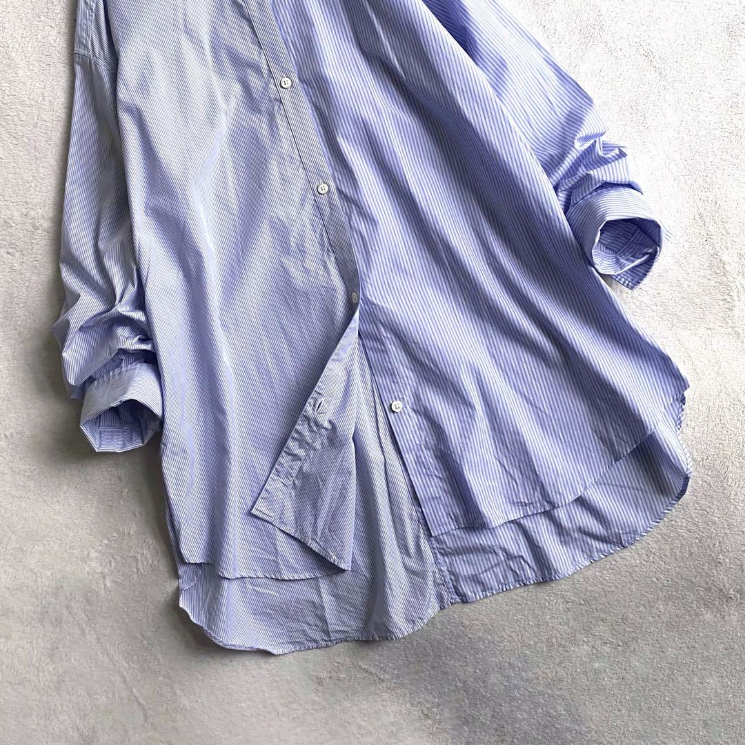 【極美品✨】AP STUDIO アシンメトリーストライプシャツ　襟フリンジ トップス