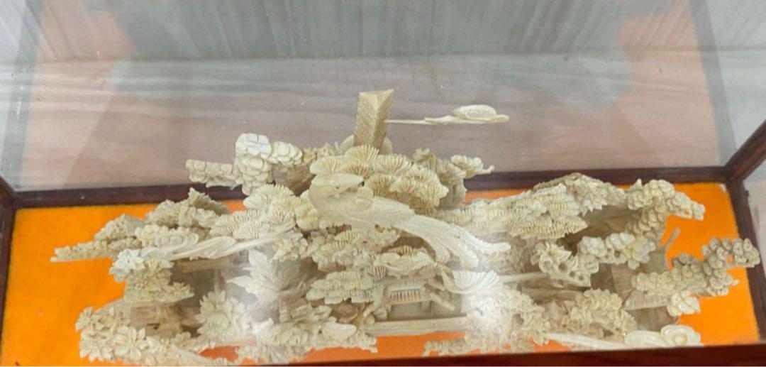天然マンモス牙美しい手作り彫刻満園春色 置物