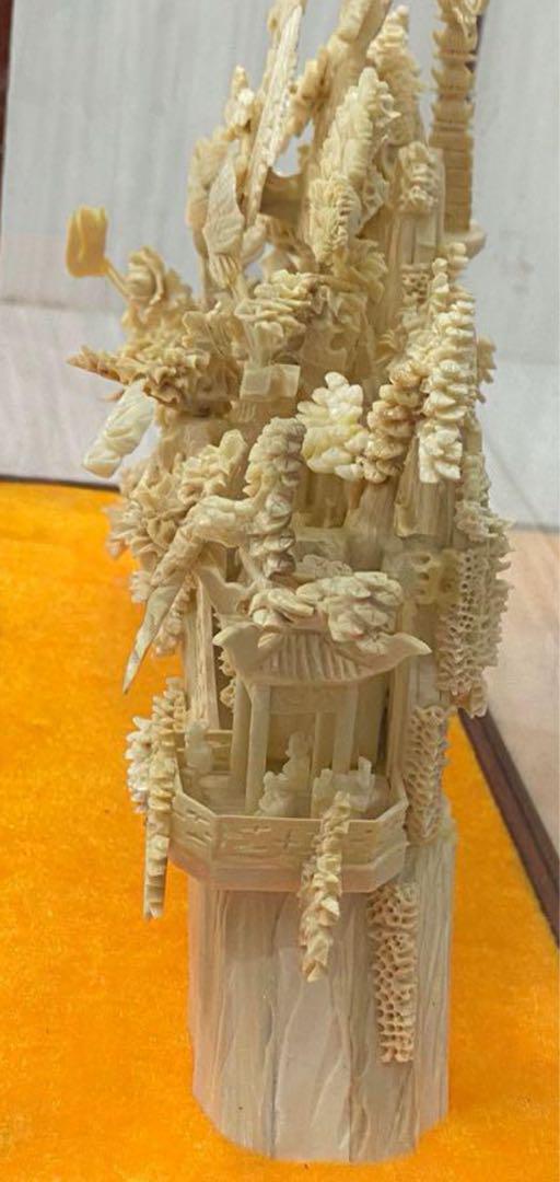 天然マンモス牙美しい手作り彫刻満園春色 置物
