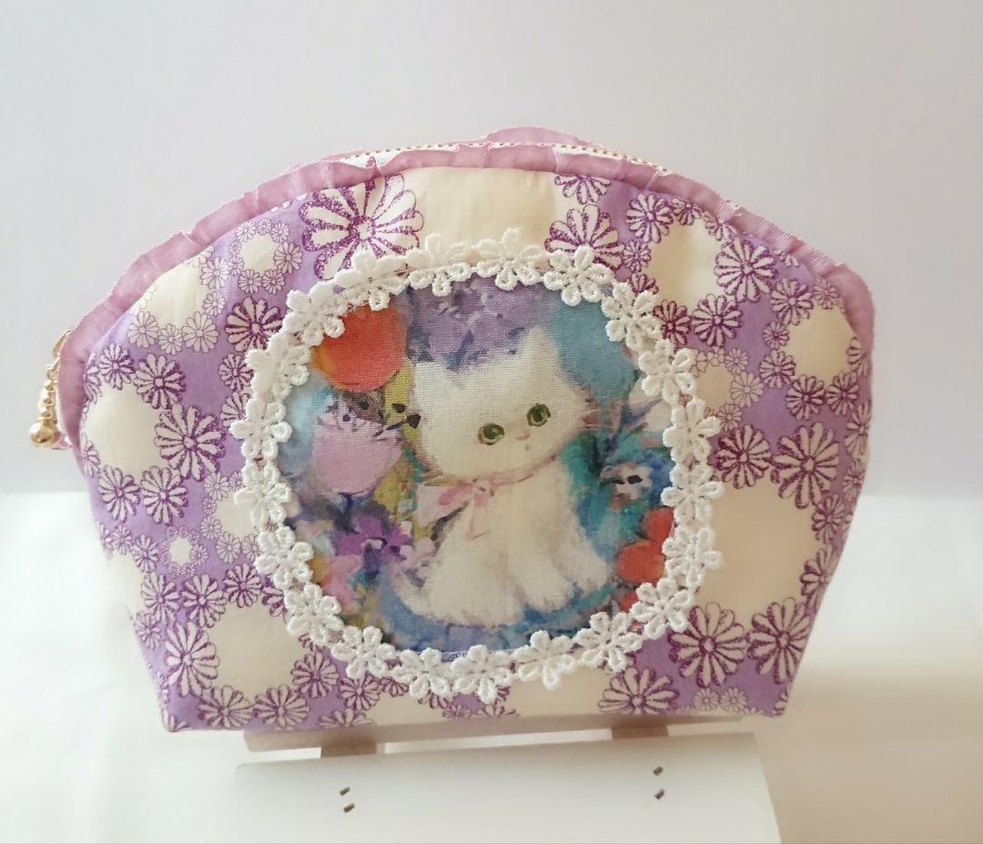 ハンドメイド リバティ アリス ラベンダー 猫ちゃん ポーチ