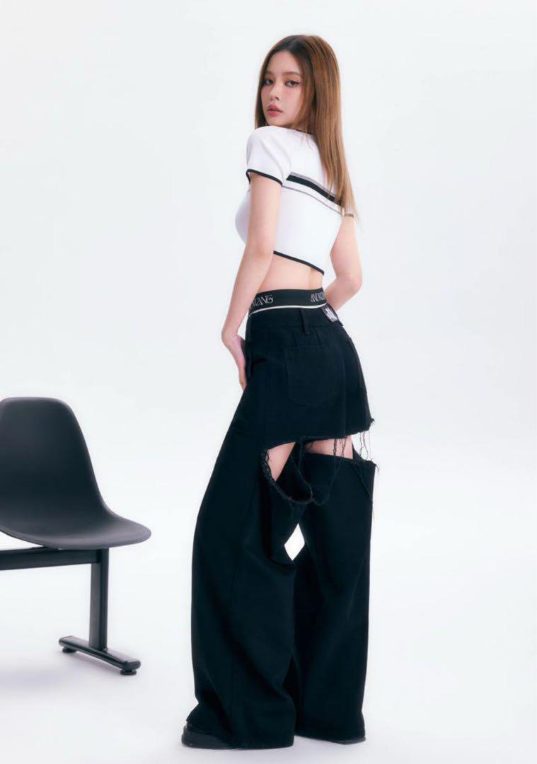 インパン付き andwang back cutout denim pants andwang アンドワンback cutout denim pants