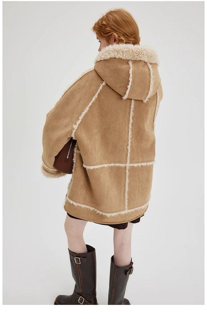 Fano Studios正規品フード付き フェイクボアムートン風ジャケットコート Fano Studios正規品フード付き フェイクボアムートン風ジャケットコート