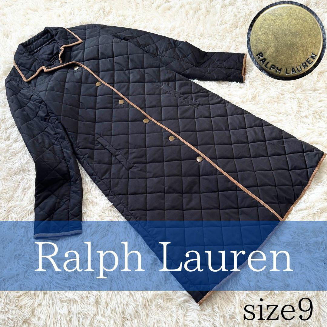 ポロラルフローレン キルティング ジャケット 羊革 裏地 ロゴ コート 金M Ralph Lauren