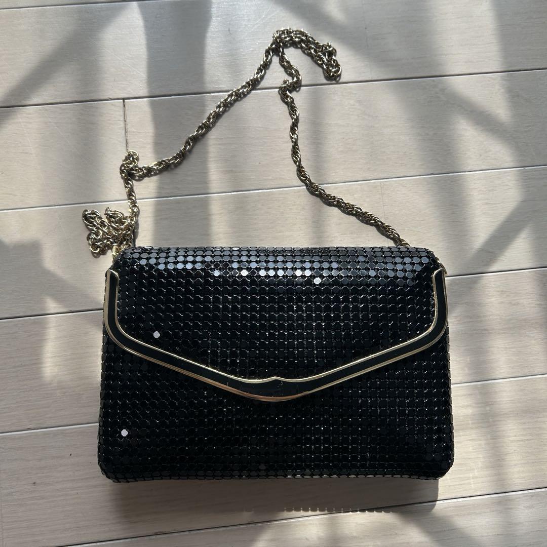 美品】LUMYはしもと 総ビーズ刺繍 黒円形 クラッチバッグ