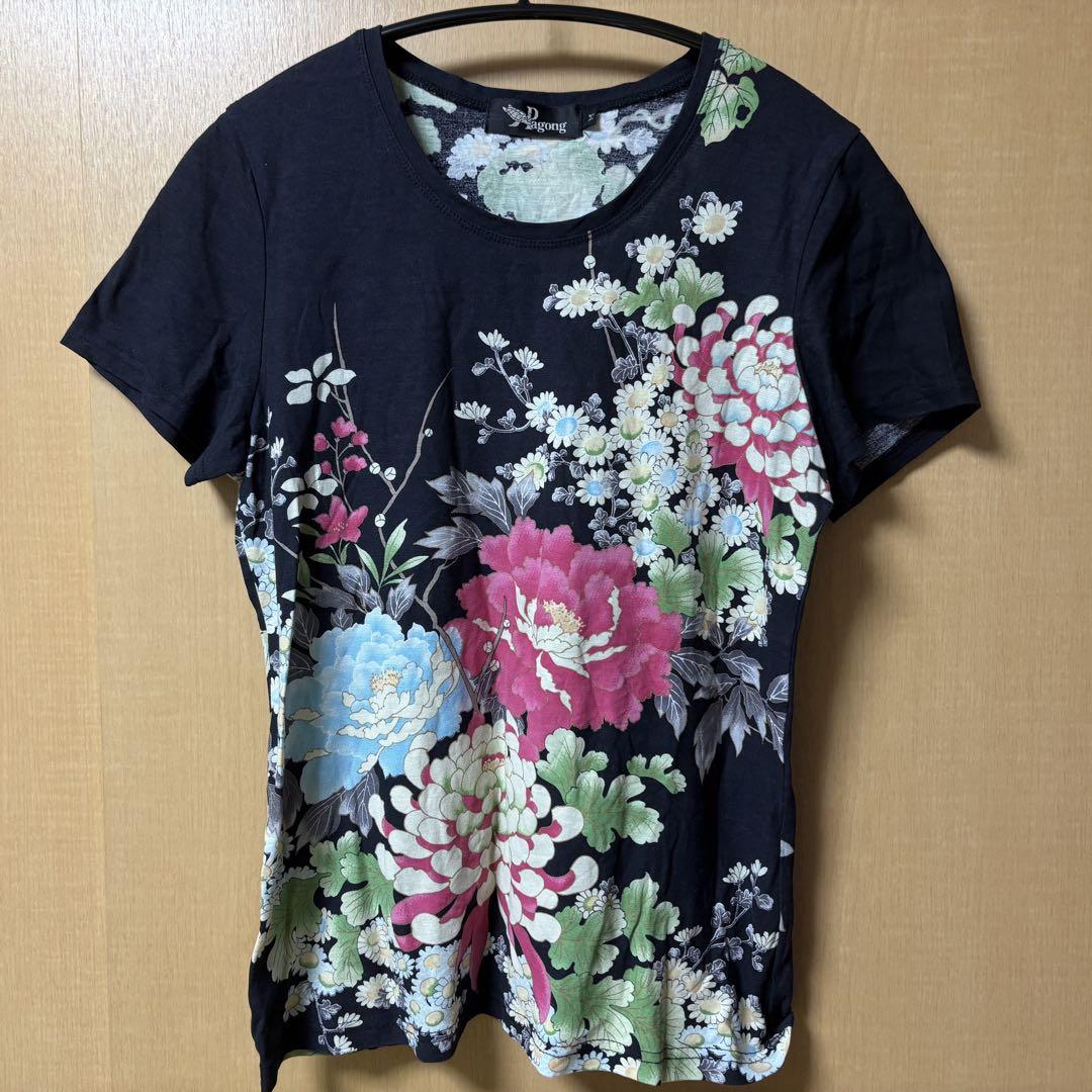 美品✨️Pagong 蔦と菊牡丹 ブラック 半袖 カットソー M