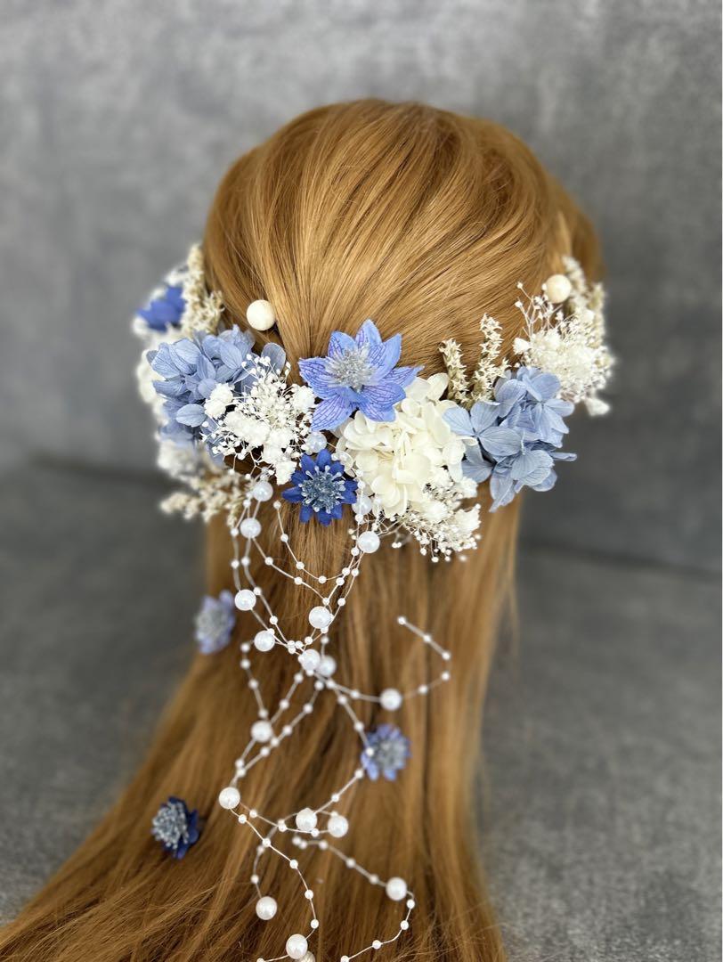 髪飾り 結婚式 成人式 卒業式 青花 ラプンツェル パール ヘアアクセサリー