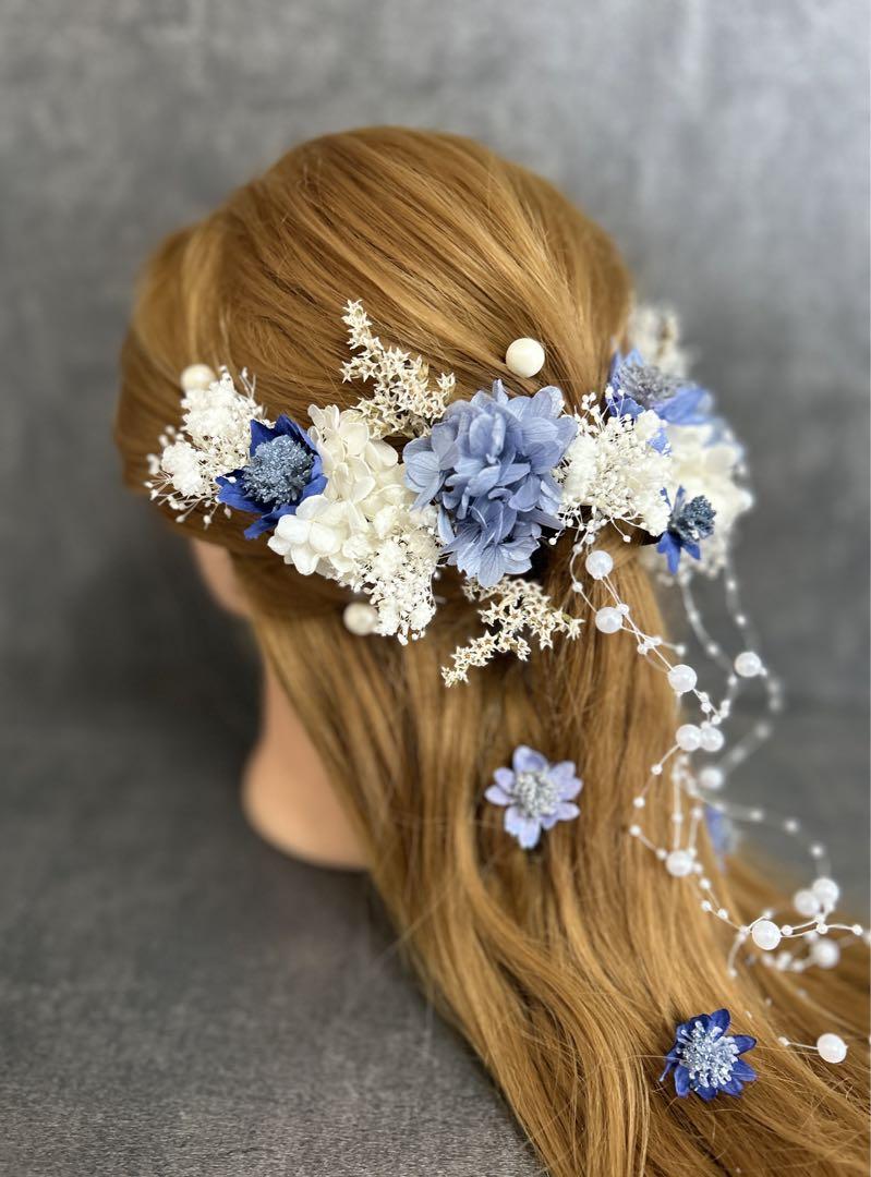 髪飾り 結婚式 成人式 卒業式 青花 ラプンツェル パール ヘアアクセサリー