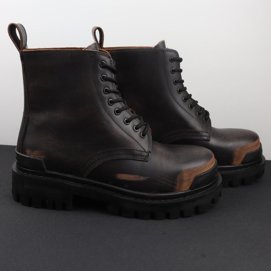 バレンシアガ オイルウォックスレザー製ウォーンイン風厚底マーティンブーツ26cm BALENCIAGA