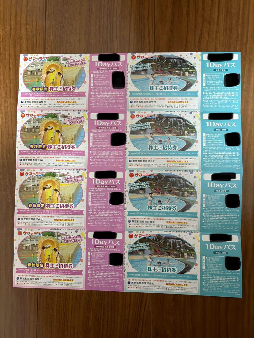 東京サマーランド 1Dayパス 8枚セット 株主ご招待券 東京都競馬 株主優待