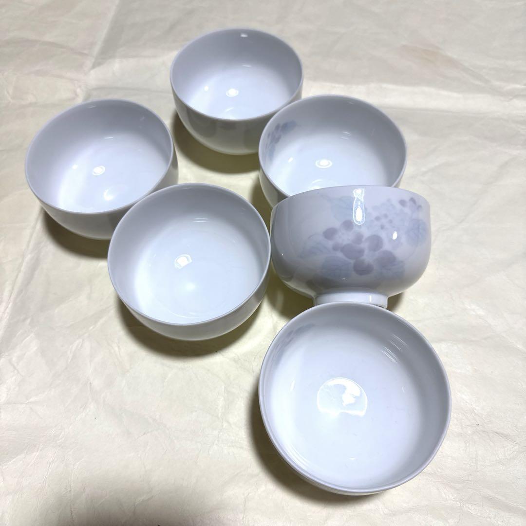 新品未使用 有田焼 耕山窯 玉名白磁 紫陽花 湯のみ6個セット