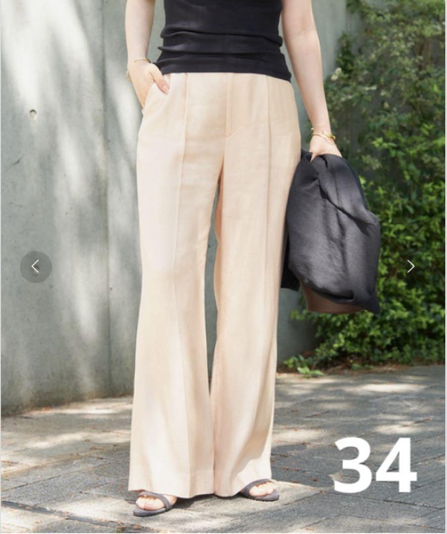 plage washable linen混 ハイウエストパンツ 34 オレンジ