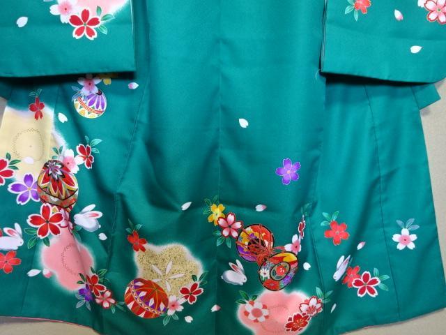 女児四つ身着物単品　グリーン色