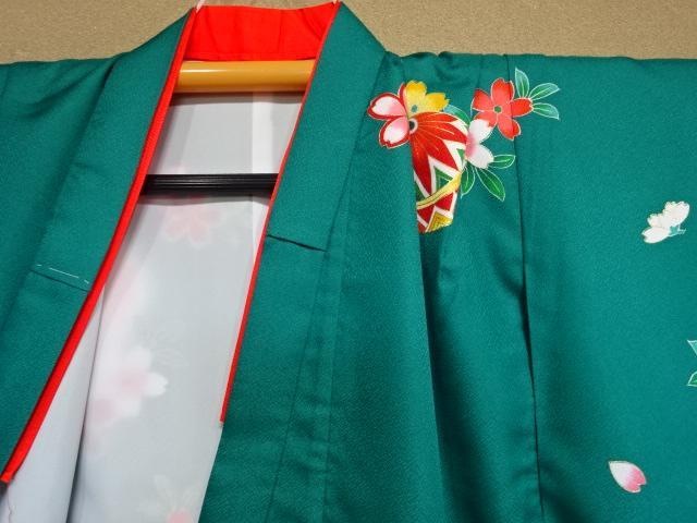 女児四つ身着物単品　グリーン色