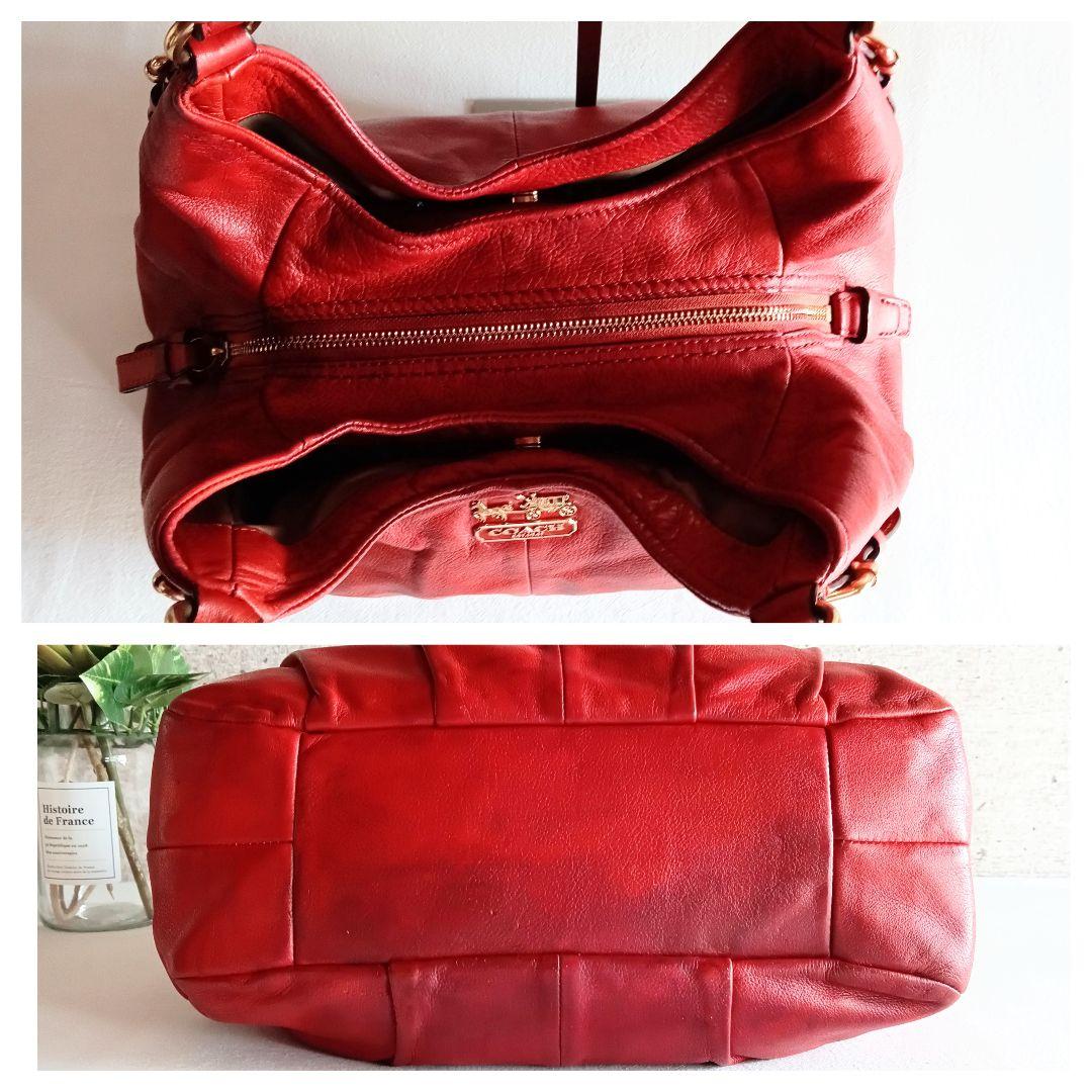美品 COACH レザー メッセンジャーバッグ 赤 良品 コーチ レザー ショルダーバッグ 鞄 ハンドバッグ 赤