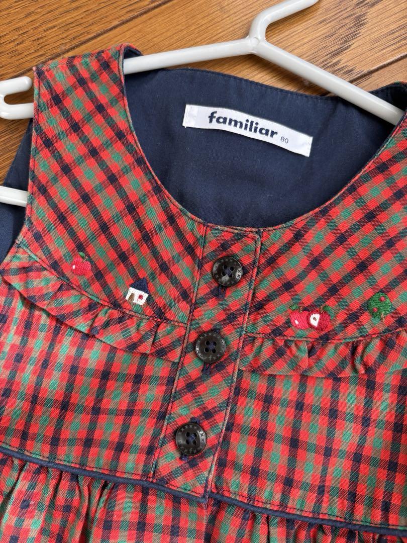 ファミリア　ノースリーブ赤緑チェックワンピース familiar 赤緑チェック ノースリーブワンピース