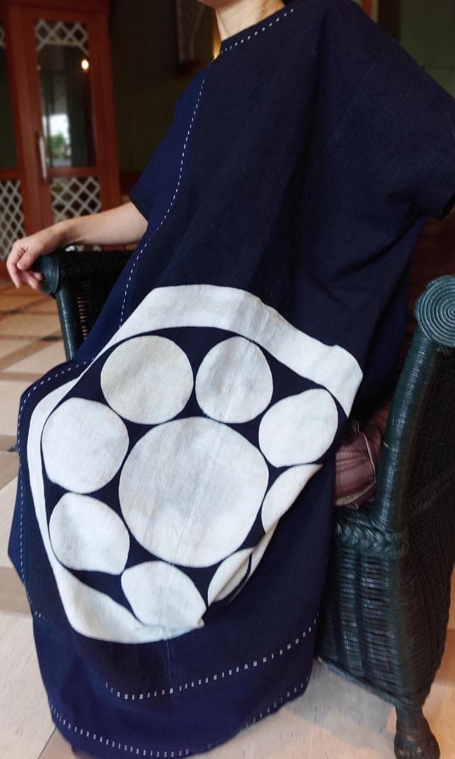 藍染 古布リメイク さしこステッチ家紋ワンピース SIZE DECORATOM_COM_BR