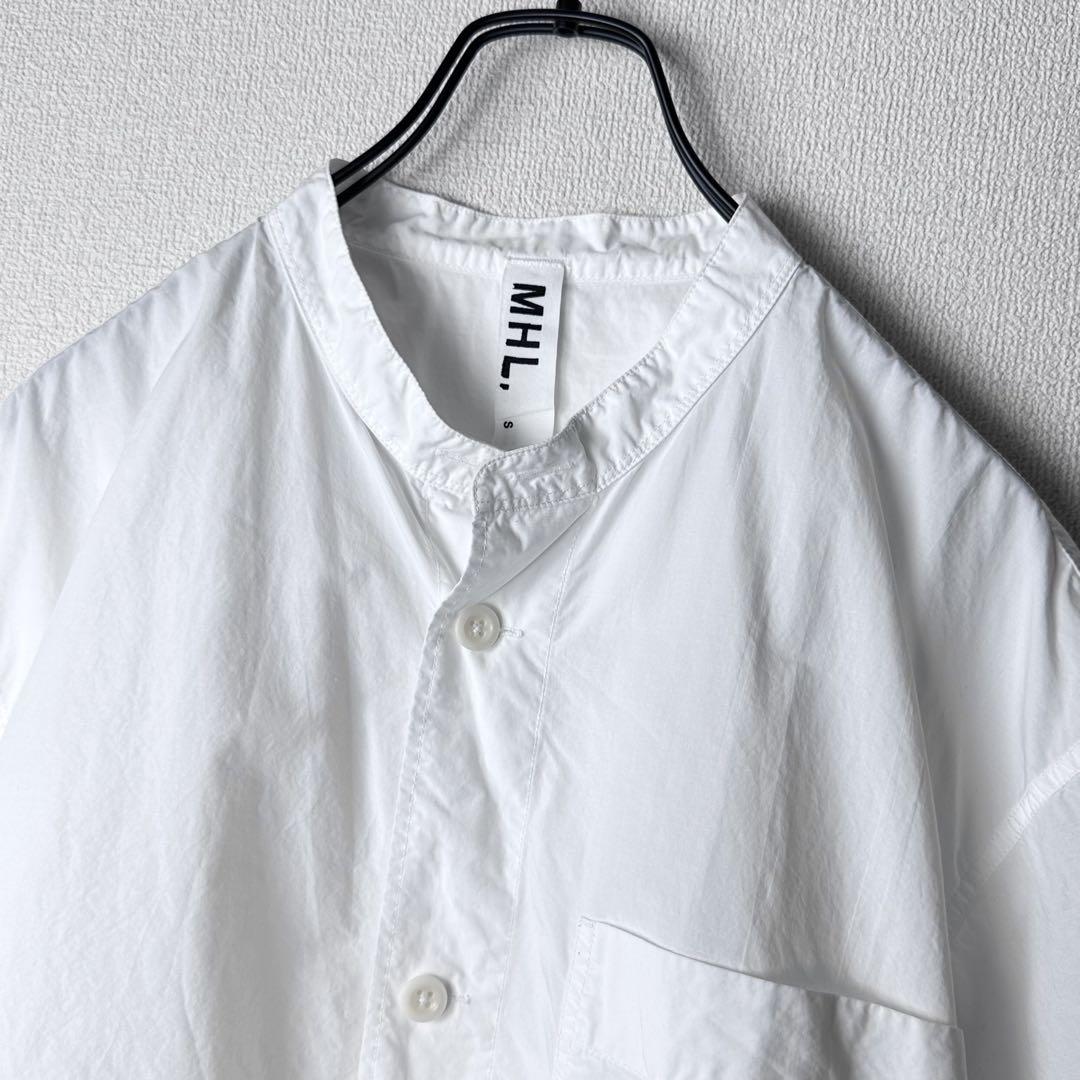 MHL. 麻混 ワイド ノーカラーシャツ マーガレットハウエル 白