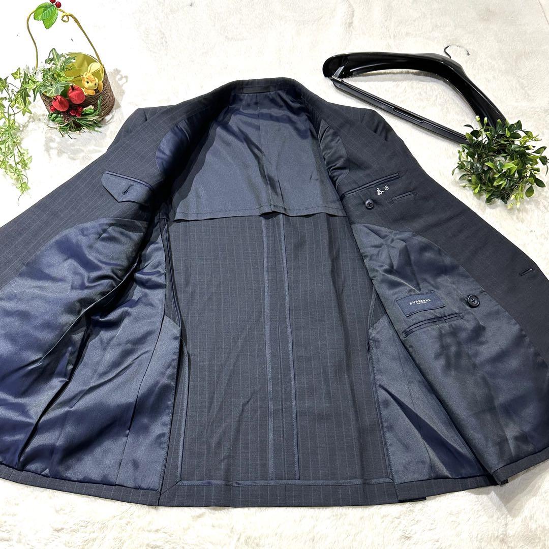 【極美品】Burberry ダークネイビー ストライプ ダブル スーツ A5