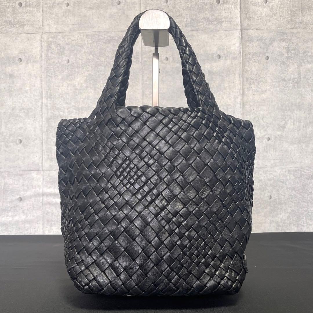 【美品】FALORNI BLACK イントレチャート ラムレザー ハンドバッグ