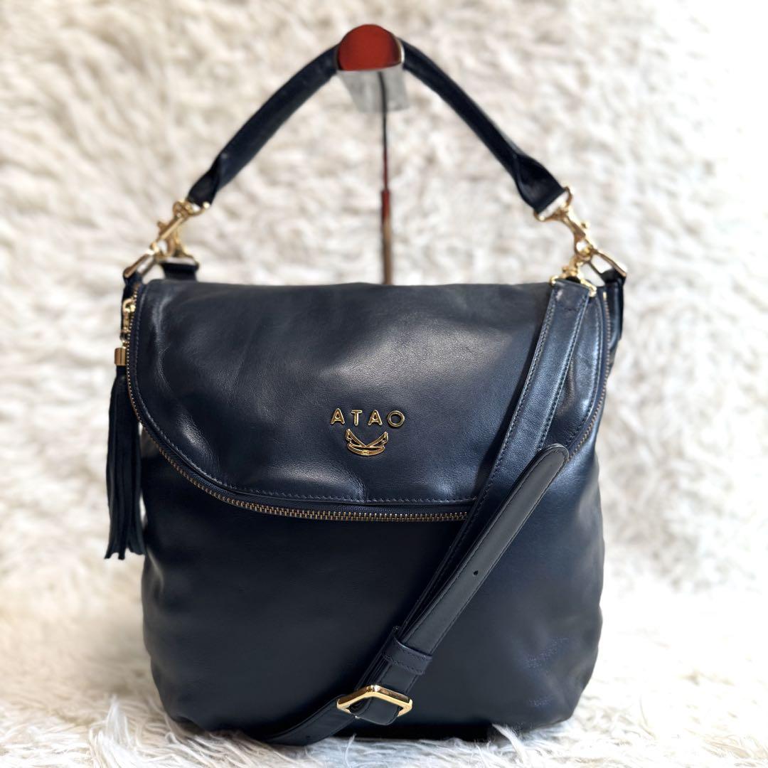 ATAO アタオ 2WAY ショルダーバッグ ロゴ ゴールド金具 タッセル 本革
